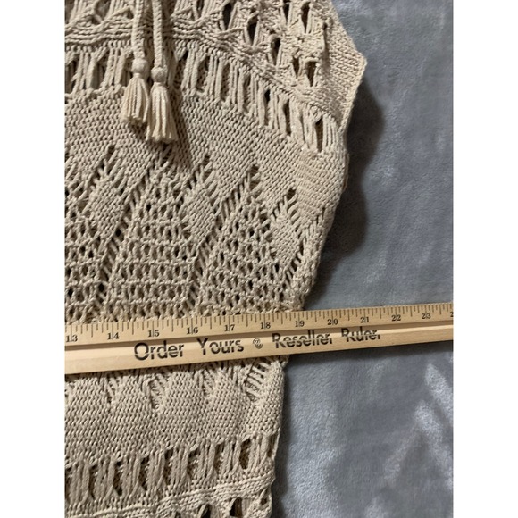 Chicos Tan Crochet Open Knit Layering Tunic Top Sweater Medium Cottagecore Boho - Picture 13 of 14